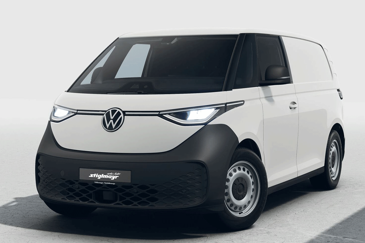 Bild zeigt den im linken Teil beworbenen Volkswagen Crafter im Leasingangebot für Firmenkunden