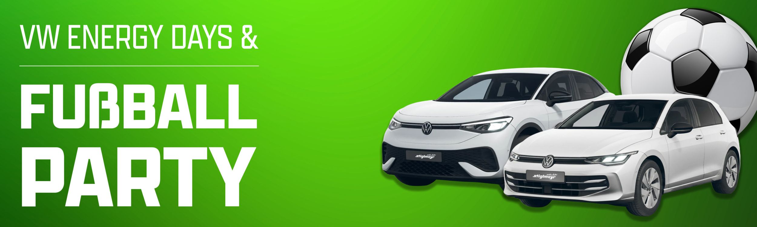 Grüner Hintergrund mit Golf und ID.5 Energy Modell 