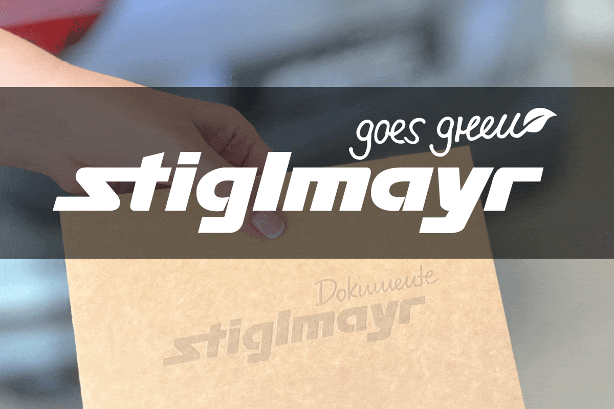 Bild zeigt das Logo Stiglmayr goes green mir der Dokumentenmappe.