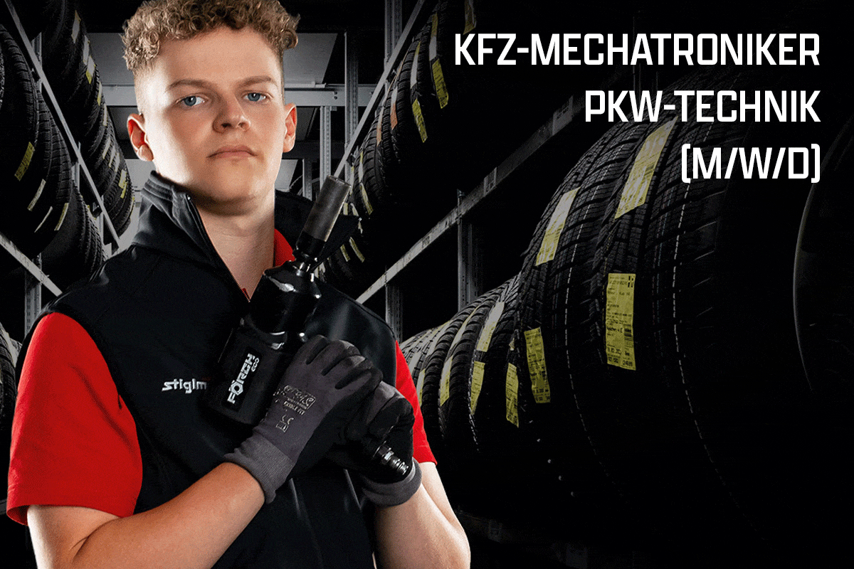 Kfz-Techniker im Reifenlager.